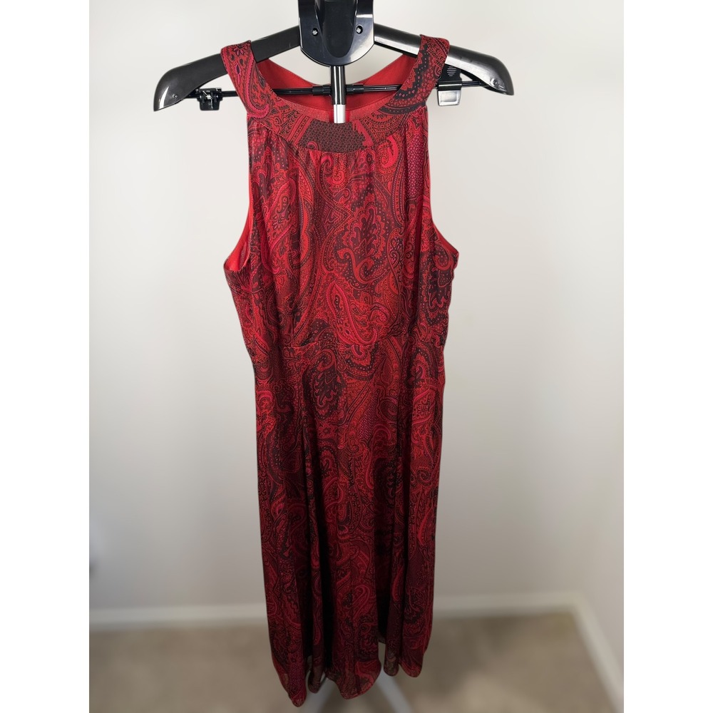 Tommy Hilfiger Red Black Paisley Chiffon Halter Midi Preppy Feminine Dress Sz 12